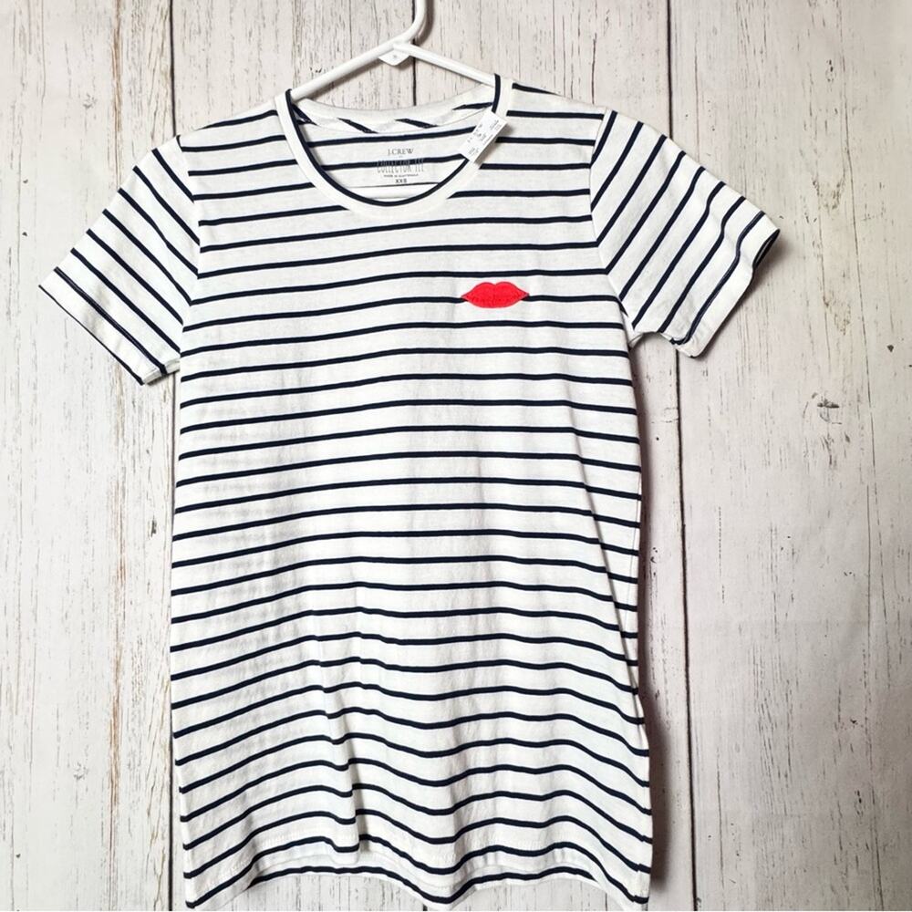 J.Crew Collector Tee Short Sleeve Navy & White Short Sleeve Lip Graphic  Sz XXS